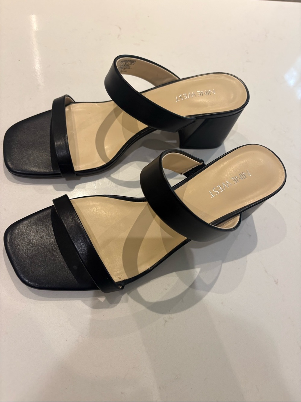 Nine West Black Double-Strap Block Heel Slide Sandals